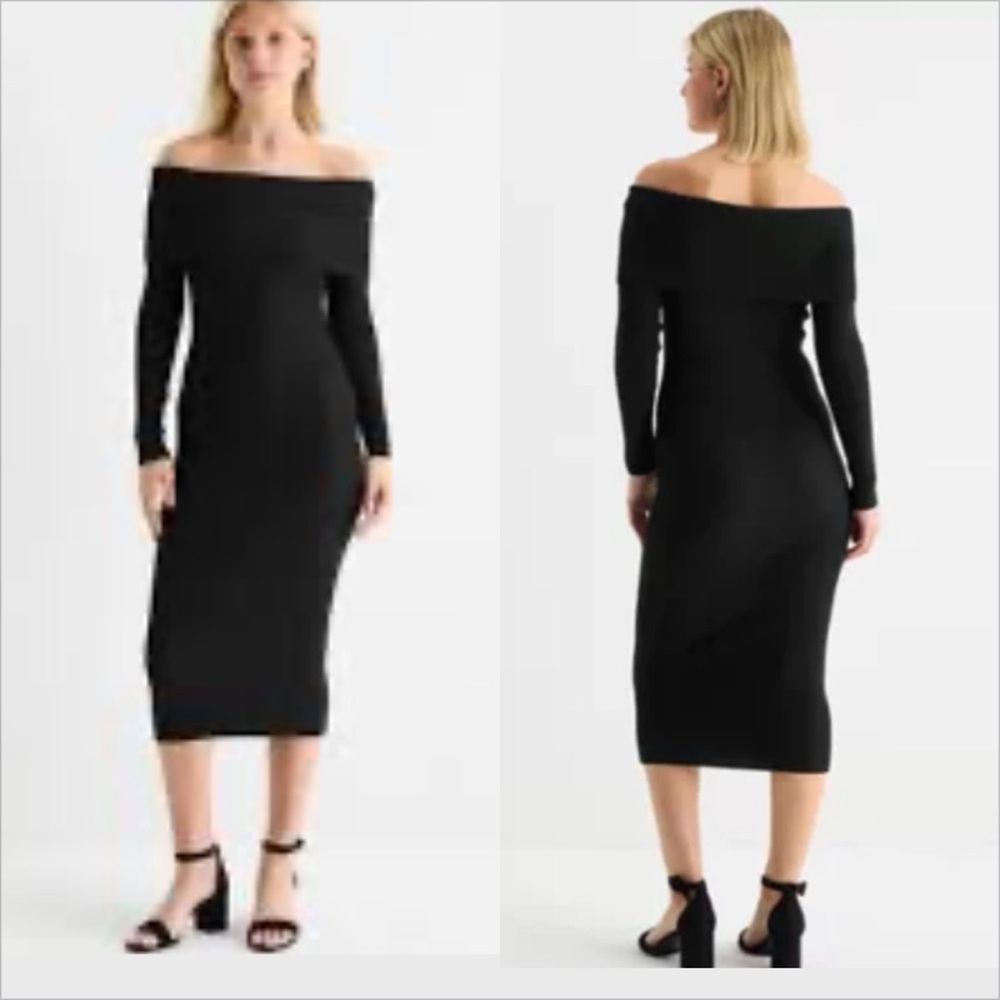 Forever 21  Long Sleeve Midi Bodycon off shoulder SZ XL clean girl classy dress